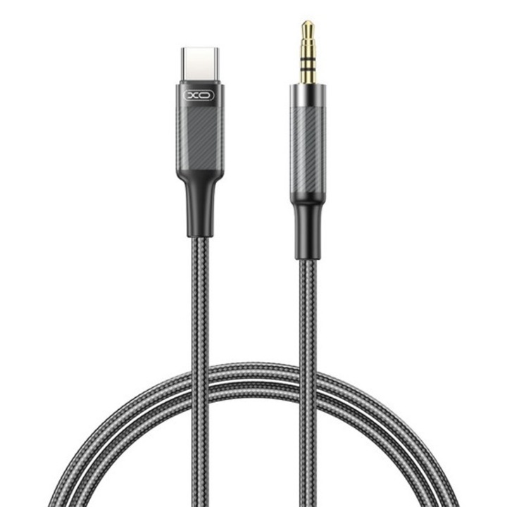 Xo nb-r279b audió kábel, 3.5mm jack - type-c, 100cm, aux, cipőfűző, fekete