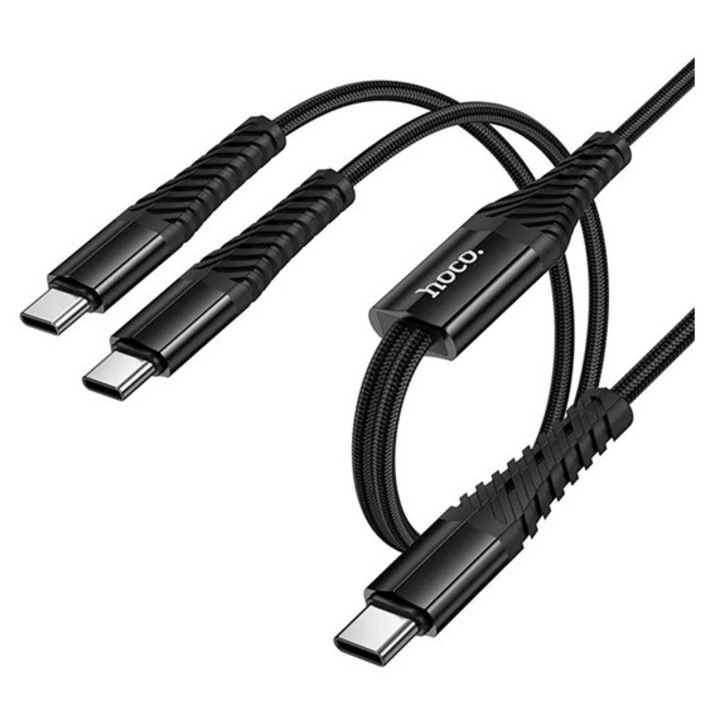 Hoco x123 töltőkábel 2in1, type-c - type-c/type-c, 5v/3a, 100cm, cipőfűző, fekete