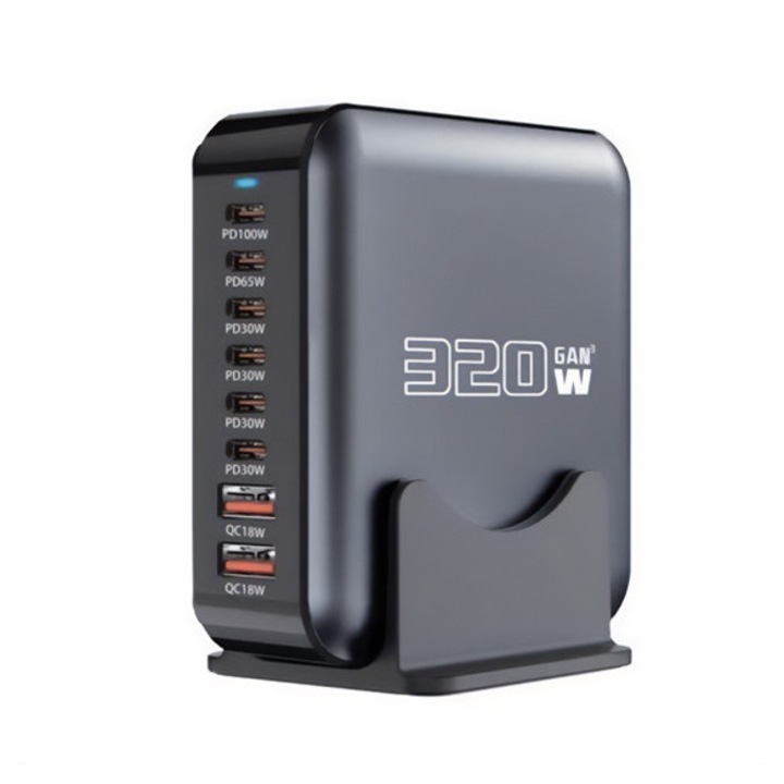 Blackbird bh1667 hálózati töltő 2 usb+6 type-c aljzat, 320w, gan, pd gyorstöltő, fekete