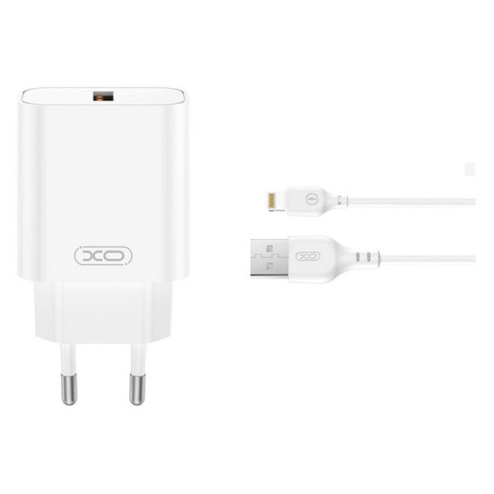 Xo ce33 hálózati töltő usb aljzat, 18w, gyorstöltő 3.0 + lightning kábel, fehér