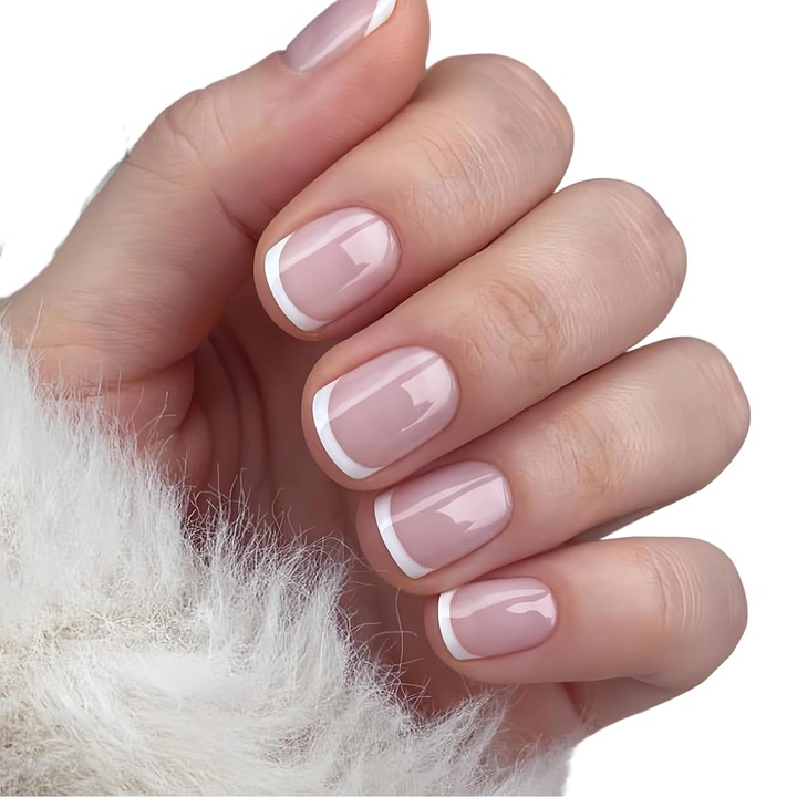 Set unghii false, 24 bucati, roz nude, aspect lucios