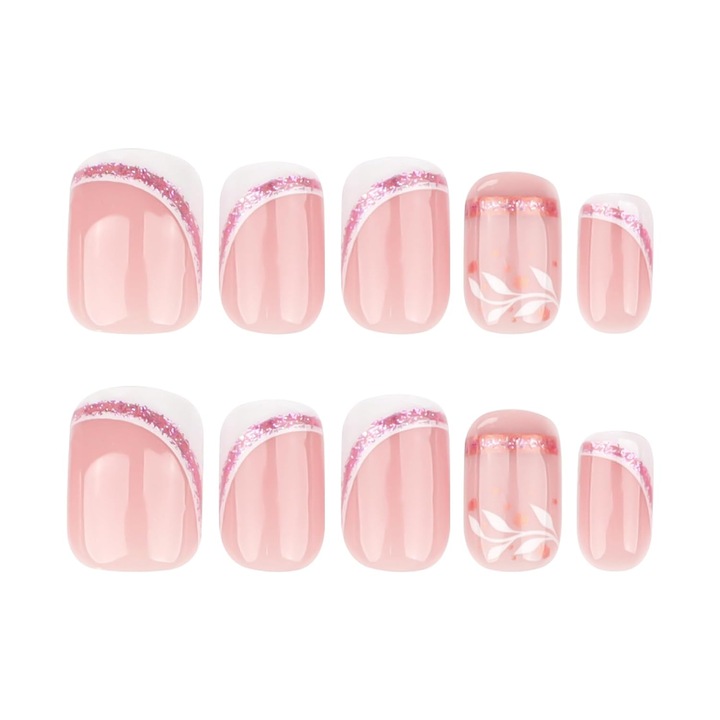 Set unghii false clasic sclipici auriu roz 24 buc