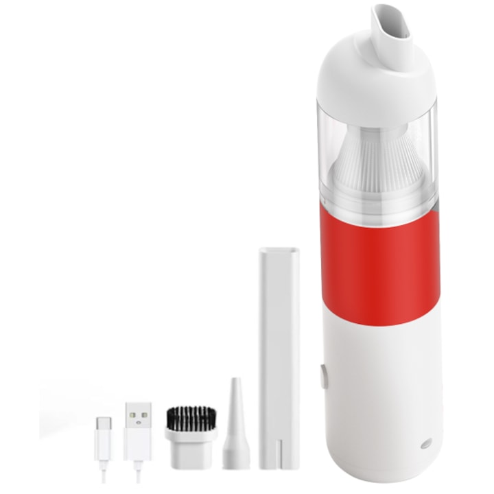 Aspirator auto 3 az 1-ben, hordozható, USB, 4000pa, fehér és piros