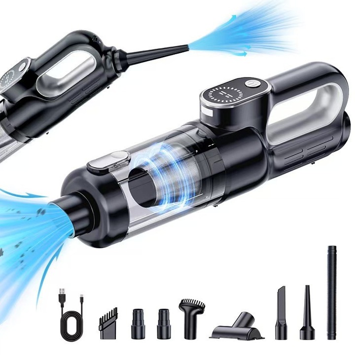 Aspirator auto 5-in-1, portabil, negru si argintiu, 17000pa, 80000RPM