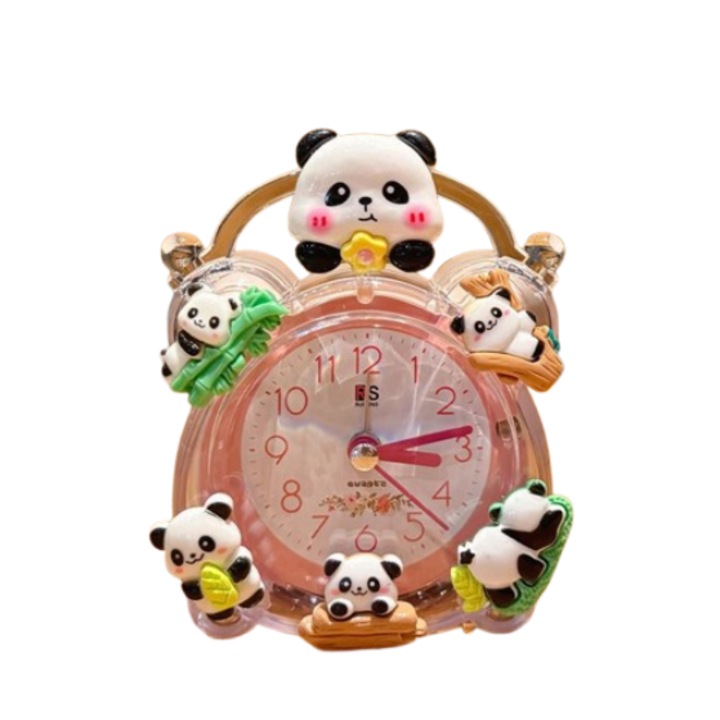 Dekoratív gyermek ébresztőóra, NZ-19, rózsaszín panda, éjszakai fénnyel