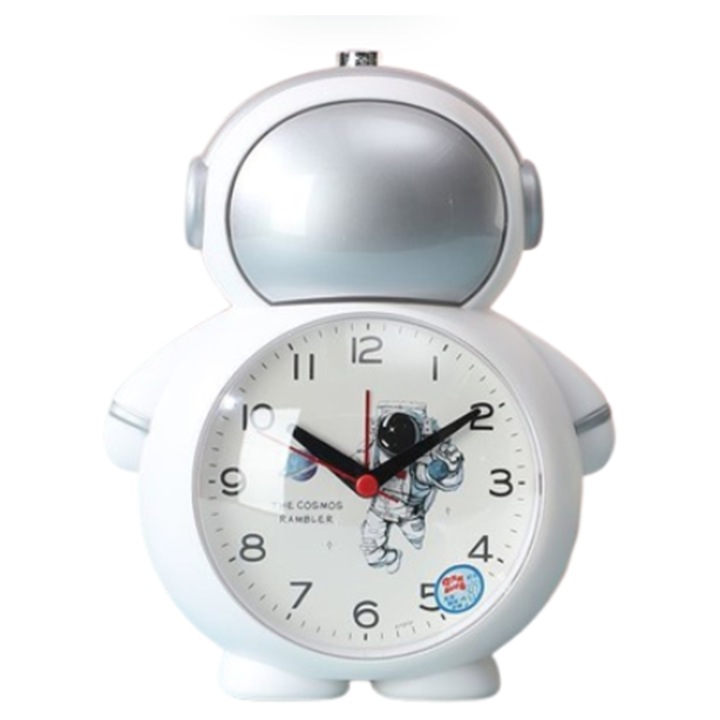 Ceas decorativ cu alarma vocala, NZ-120, lumina de noapte, argintiu astronaut