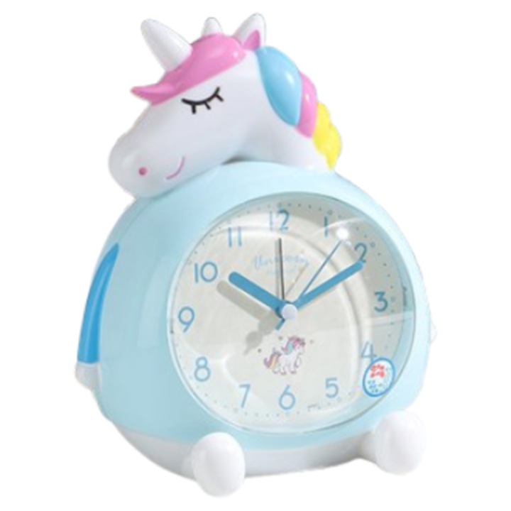 Dekoratív ébresztőóra hangvezérléssel, NZ-121, éjszakai fény, szundi mód, kék unikornis