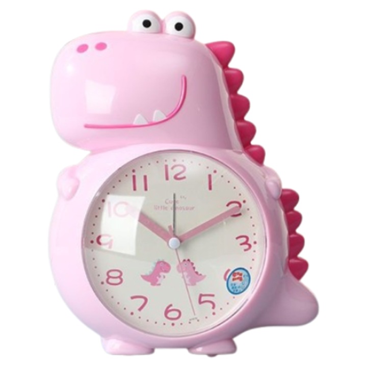 Dekoratív óra hangriasztással, NZ-130, dinoszaurusz téma, rózsaszín, szundi funkció, lágy éjszakai fény
