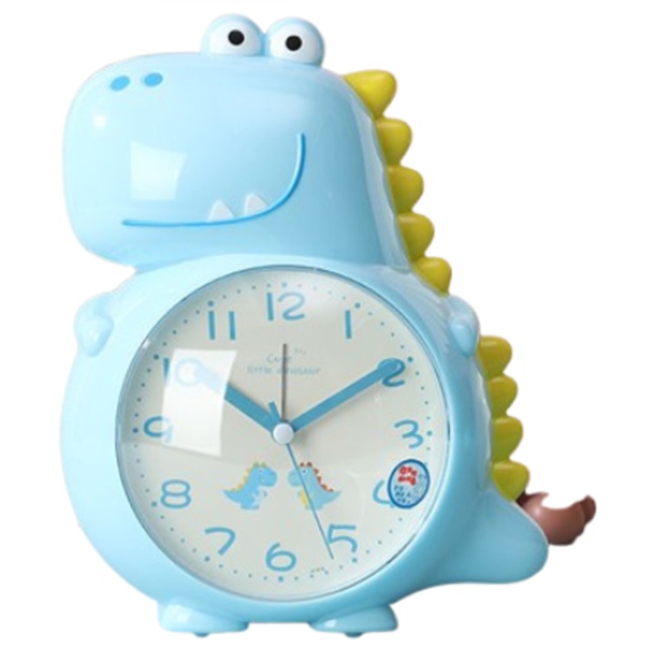 Ceas decorativ cu alarma vocala, NZ-129, design dinozaur, lumina nocturna, albastru deschis