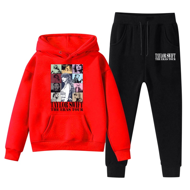Комплект тренировъчен за деца, модел Тейлър Суифт The Eras Tour, червен суичър от полар