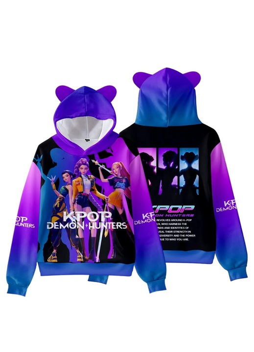 Hanorac cu gluga K-Pop Demon Hunters, multicolor, material imprimat 3D, pentru adulti si copii