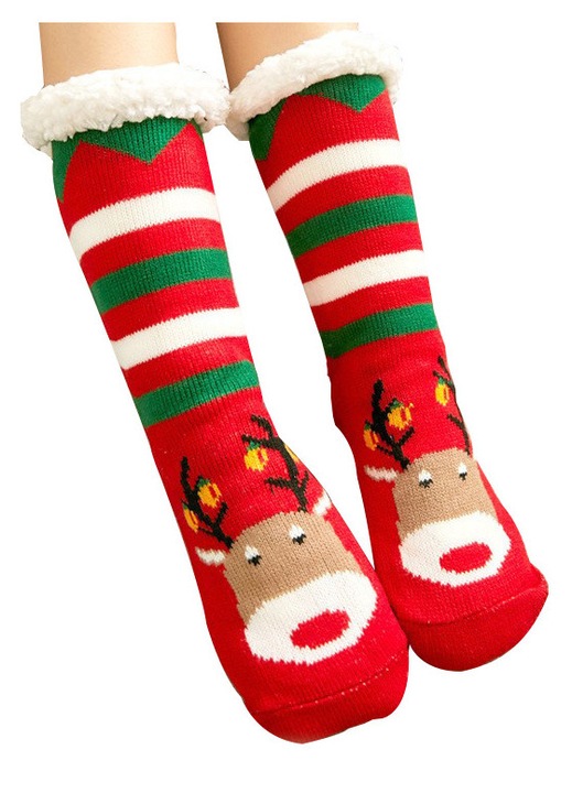 Sosete dama din lana, design cu cap de cerb, marime universala