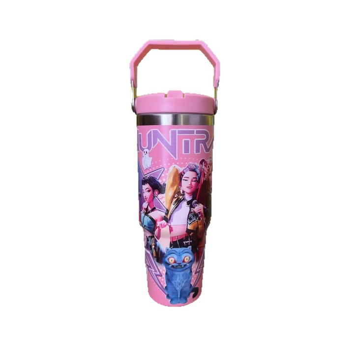 Термос чаша, 304 неръждаема стомана, модел K-Pop Devil Hunter, 30oz, розова