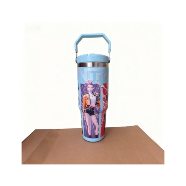 Termos cu model Demon Hunter, 304 otel inoxidabil, 30oz, albastru