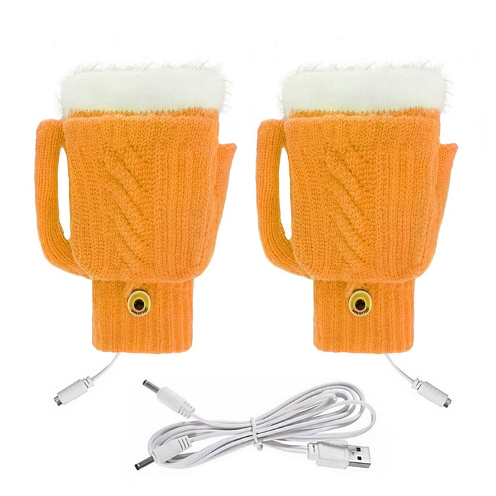 Manusi incalzite USB, jumatate deget, tricotate, design creativ