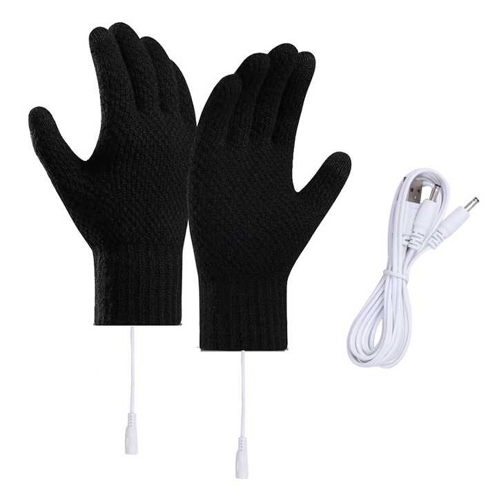 Manusi incalzite USB, tricotate, negru