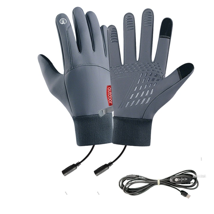 Manusi incalzite USB, M, ciclism de iarna, impermeabile, captusite cu fleece, functie touchscreen