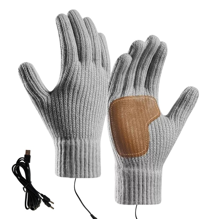 Manusi incalzite USB, tricot, captusite termic, compatibile touchscreen si antiderapante, Gri
