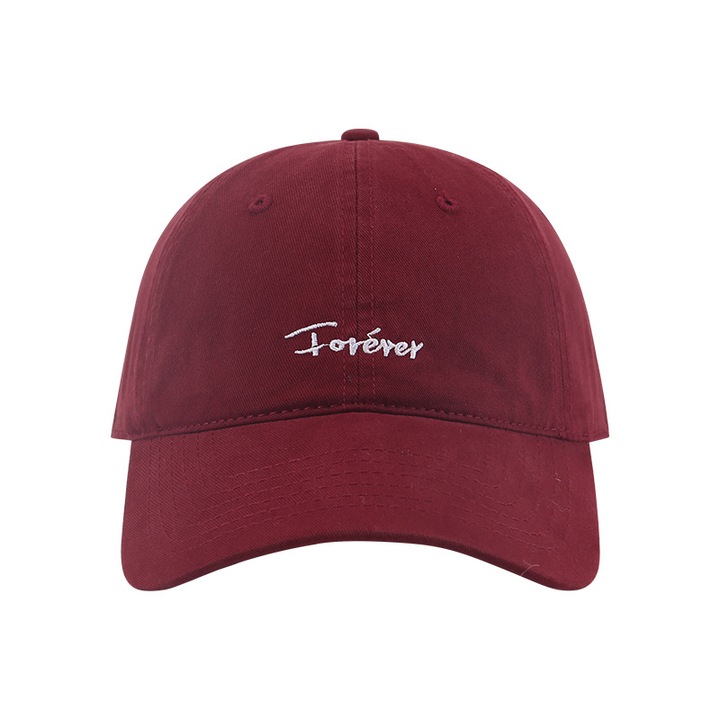 Бейзболна шапка за мъже и жени, универсална, широка периферия, подчертаваща лицето, малка корейска версия - бродерия C4904 за бейзболна шапка с мек връх, виненочервена - M (56-58 см)