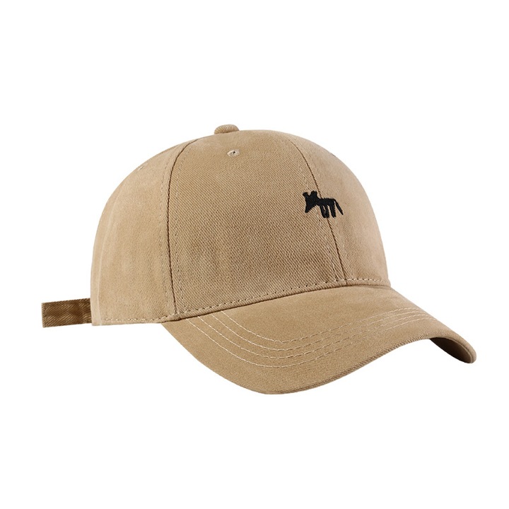 Малка шапка с форма на лисица, голяма обиколка на главата, показваща лицето, малка шапка с сенник, широки стрехи и дълбок език - C4648 Вълнена памучна бейзболна шапка с бродерия с форма на лисица, каки - голяма обиколка на главата [60-65]