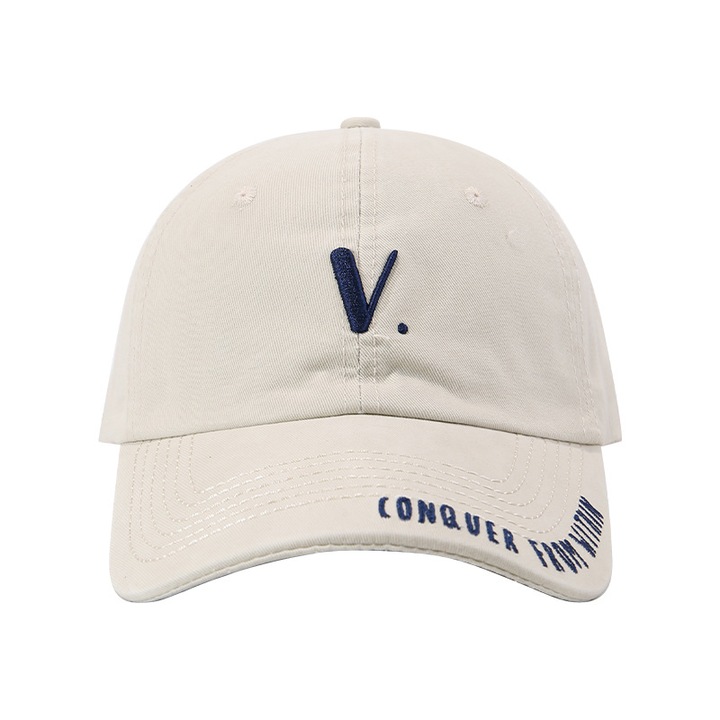 Унисекс бейзболна шапка с широка периферия, пролет/лято, голяма обиколка на главата, ретро, универсална, подчертаваща лицето, малка шапка с патешка човка - C4947 3D бродерия V. Бейзболна шапка, бежова - голяма обиколка на главата