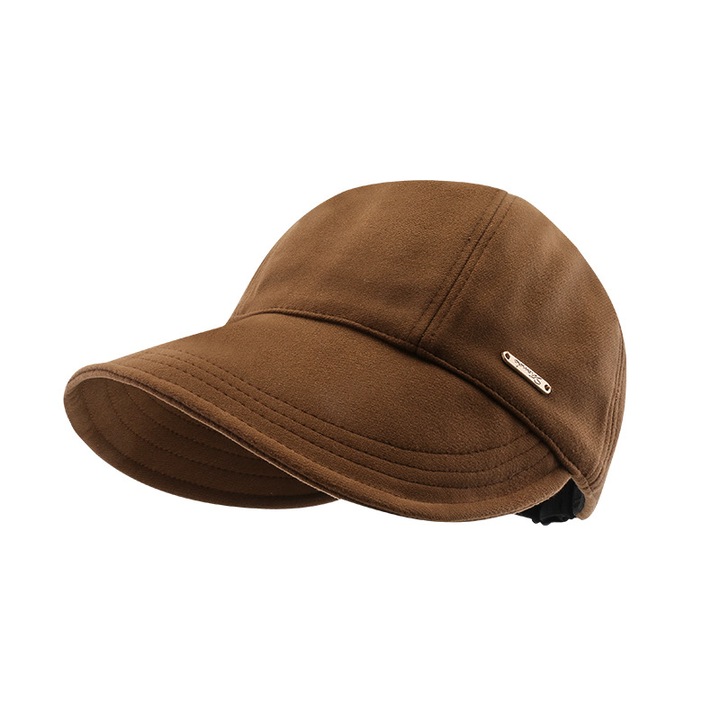 Есенни и зимни шапки за пътуване, слънцезащита, носене на слънчеви шапки, затопляне и модерни шапки за мъже - ежедневна шапка с буквен етикет C1574st, цвят кафе - M (56-58см)