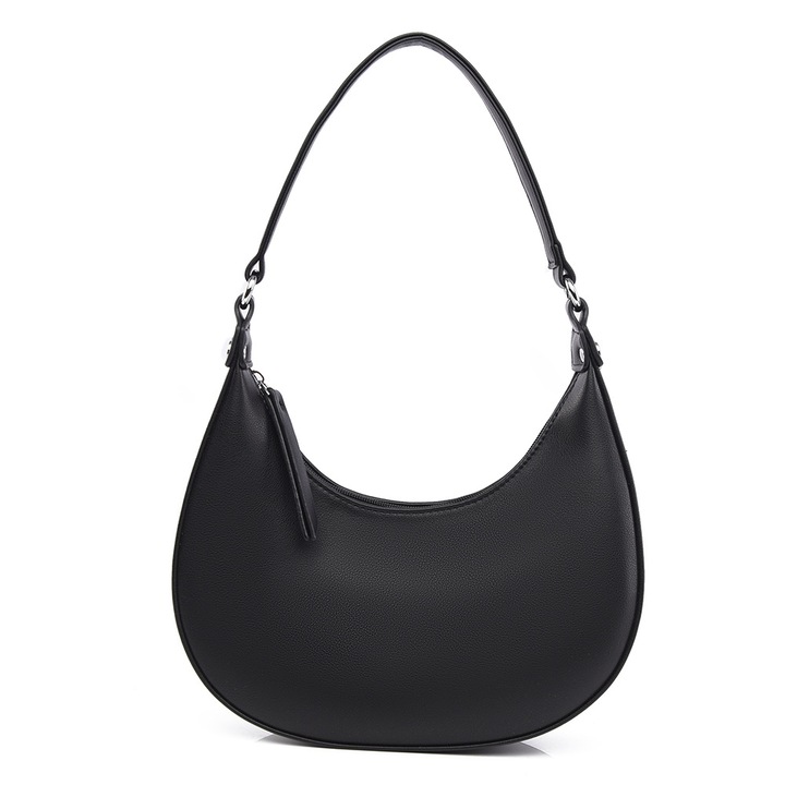 Női fekete nyeregtáska válltáska, mini félhold alakú fekete vintage klasszikus kézitáska, cipzáras váll-/kézitáska