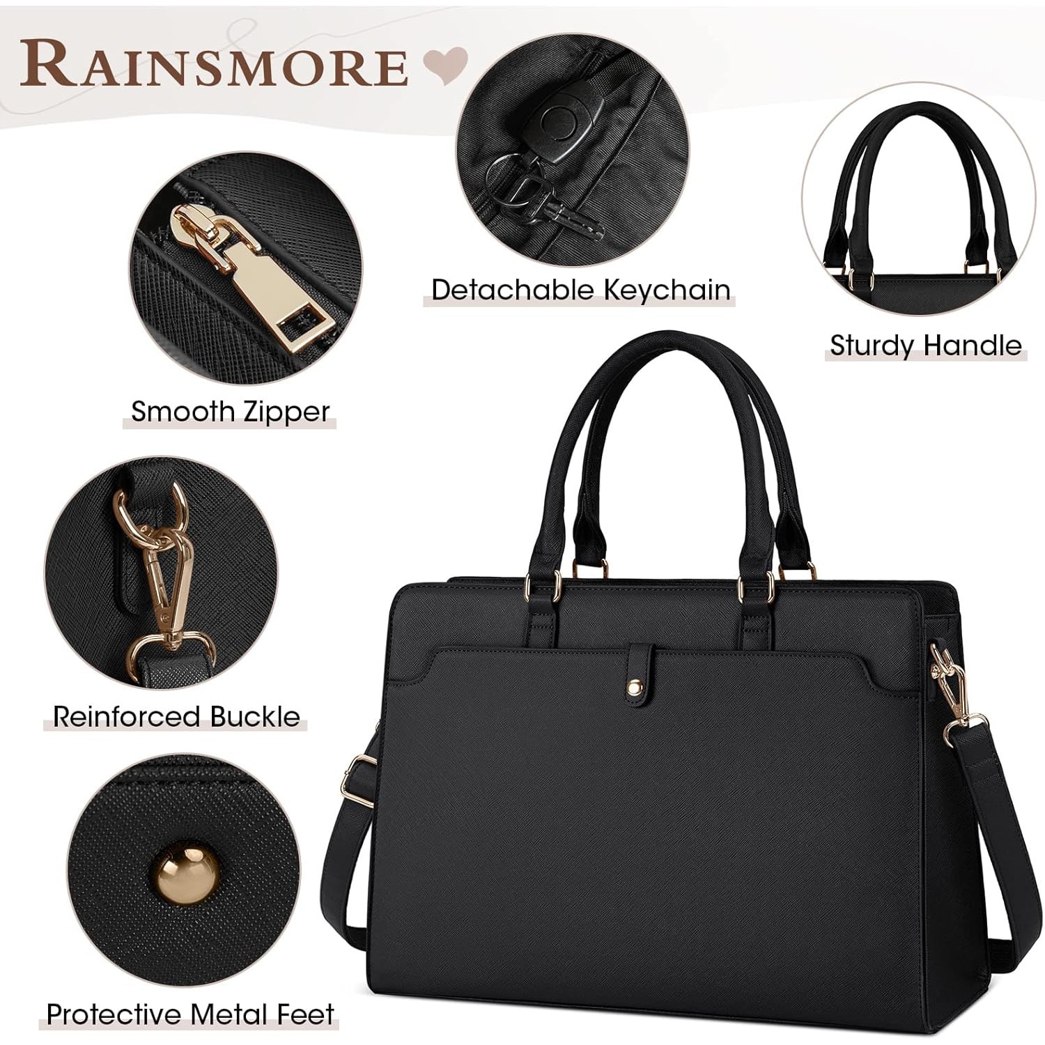 Geanta laptop femei, 15.6 inch, compartimente multiple, curea umar ajustabil, piele PU ecologica, neagra.