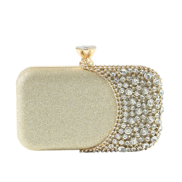 Strasszos estélyi ruha, alkalmi ruha, keresztpántos táska, kézitáska, strasszokkal kirakott válltáska