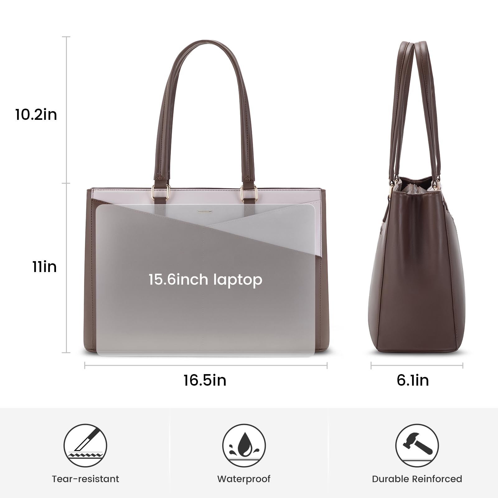 Geanta laptop pentru femei, 15.6 inch, impermeabila, capacitate mare, culoare maro inchis, dimensiuni 42x14x30cm