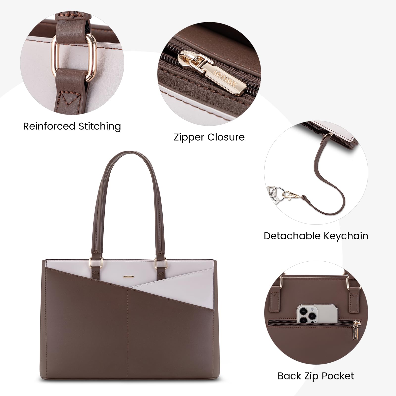 Geanta laptop pentru femei, 15.6 inch, impermeabila, capacitate mare, culoare maro inchis, dimensiuni 42x14x30cm