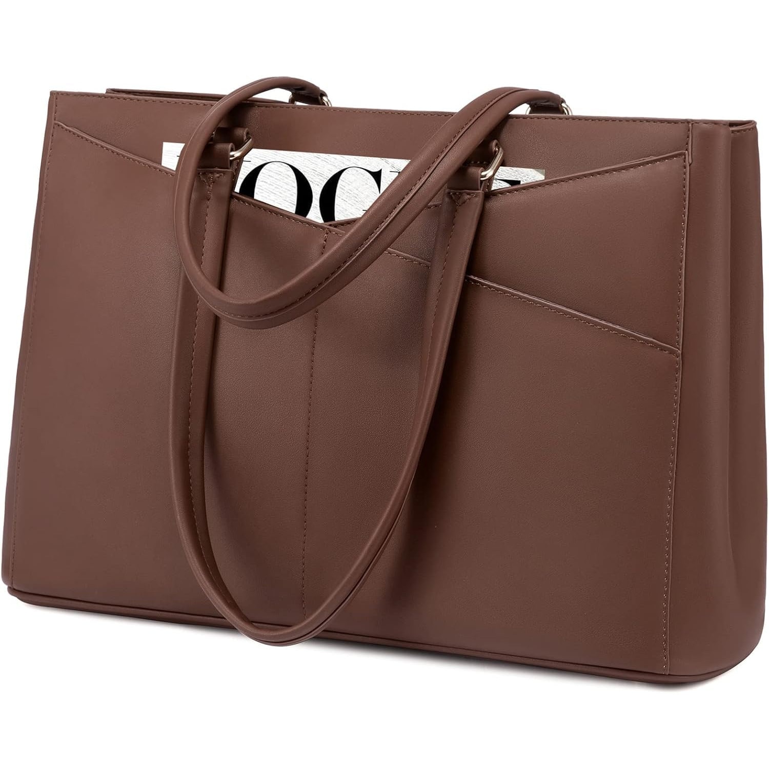 Geanta laptop pentru femei, 15.6 inch, impermeabila, capacitate mare, culoare maro inchis, dimensiuni 42x14x30cm