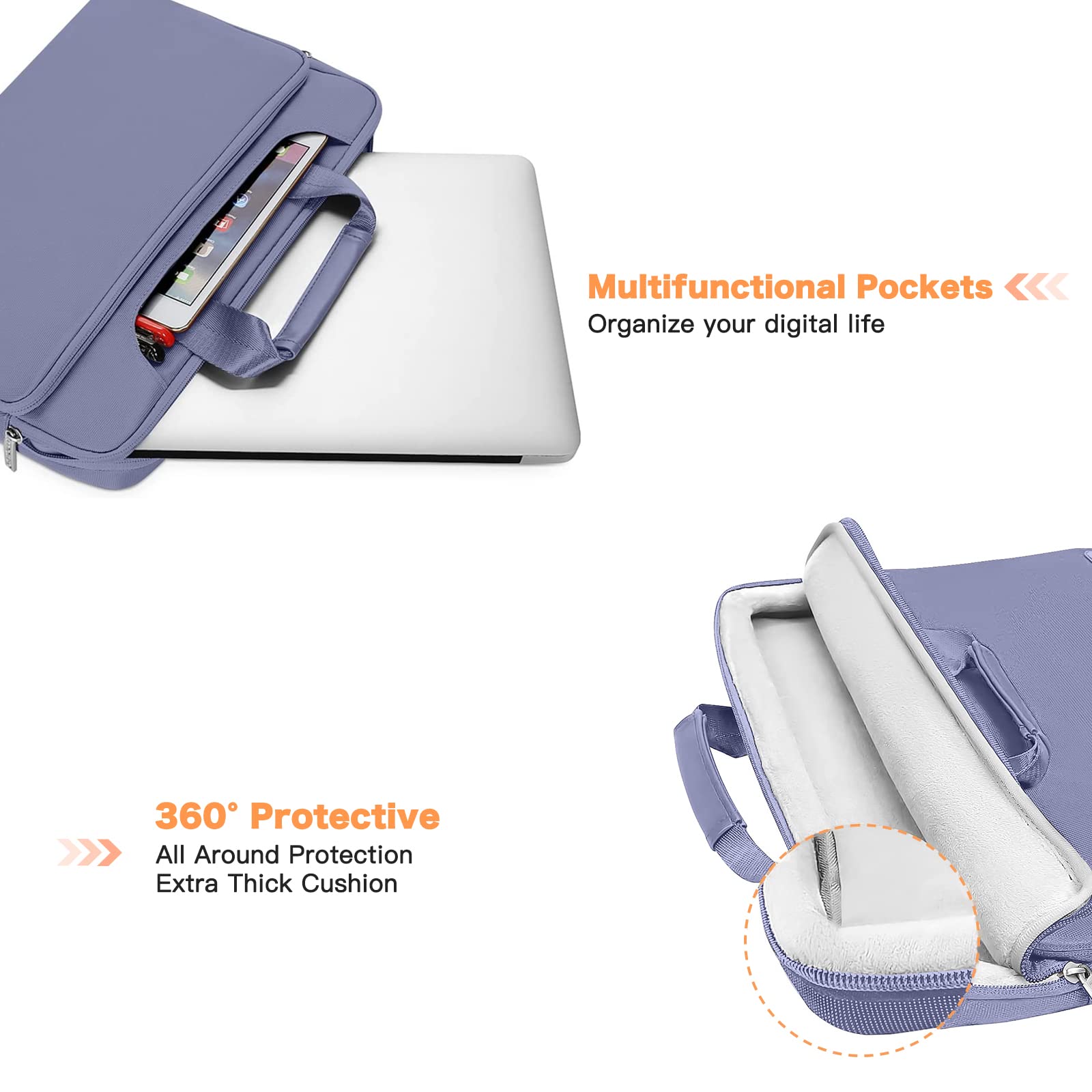 Geanta laptop 360, 13-14 inch, protectie sporita, curea ajustabila, gri lavanda