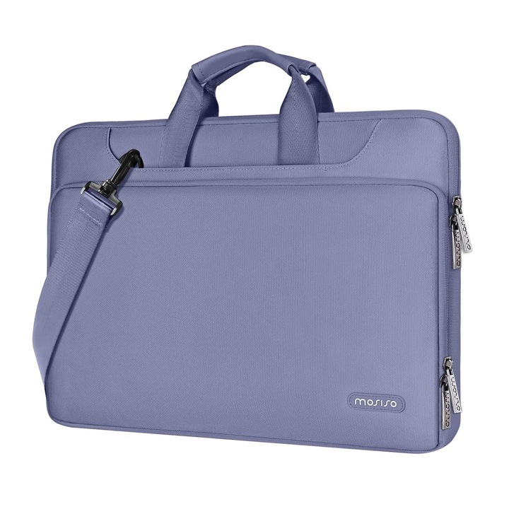 Geanta laptop 360, 13-14 inch, protectie sporita, curea ajustabila, gri lavanda