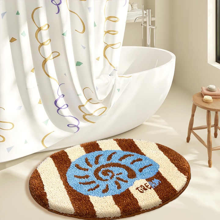 Килимче за баня, морски мотив, 80x150 см, абсорбиращо, неплъзгащо се, пране в пералня