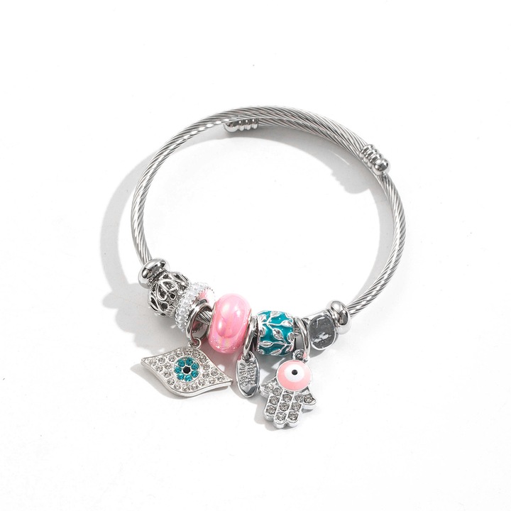 Bratara cu margele roz si albastru