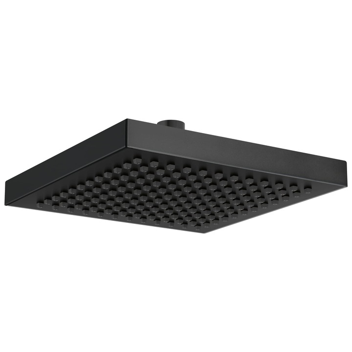 Cap de dus patrat, 8 inch, mat negru, usor de curatat, instalare rapida, set