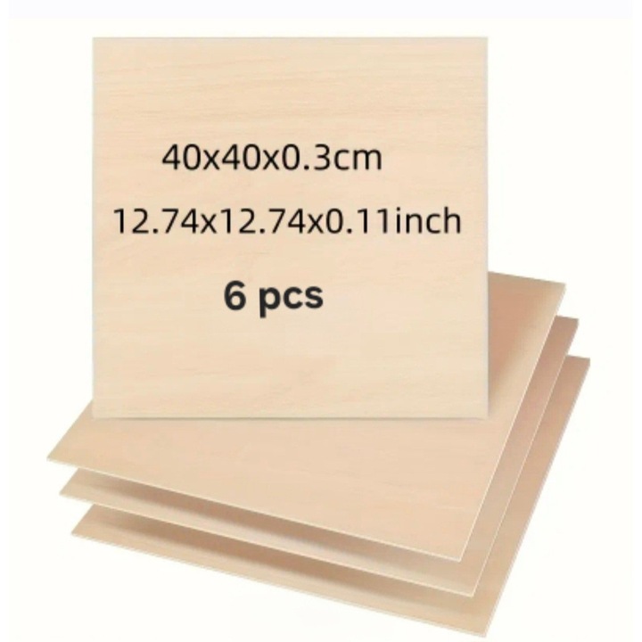 Set 6 placaje din Plop format 40x40 cm, grosime 3 mm, calitatea AB/BB, finisat cu granulatie 220