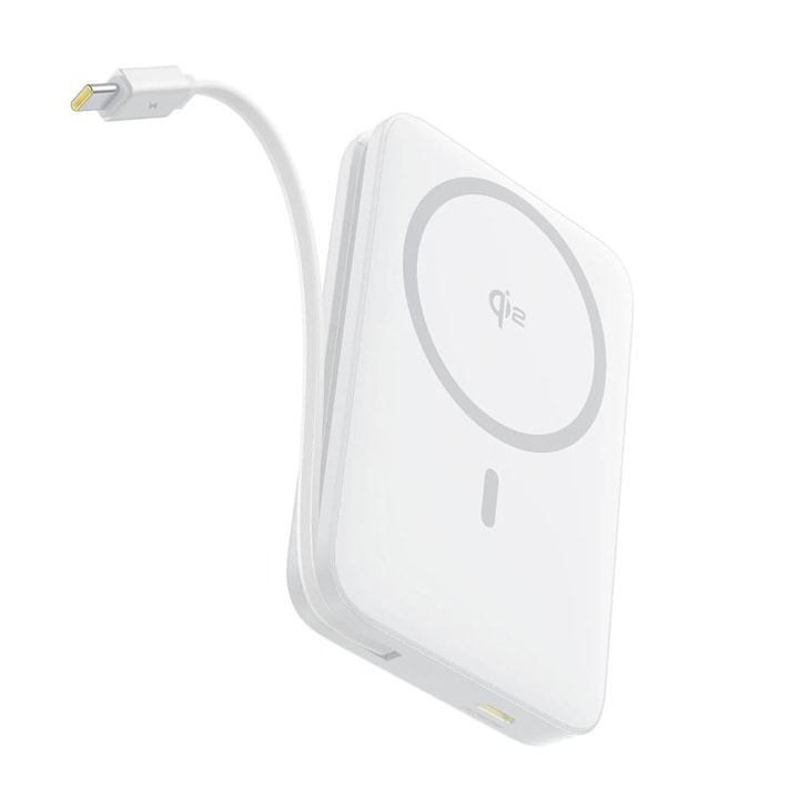 Baseus PicoGo Qi2 Incarcator wireless magnetic rapid, powerbank, 10000 mAh, 27W, alb