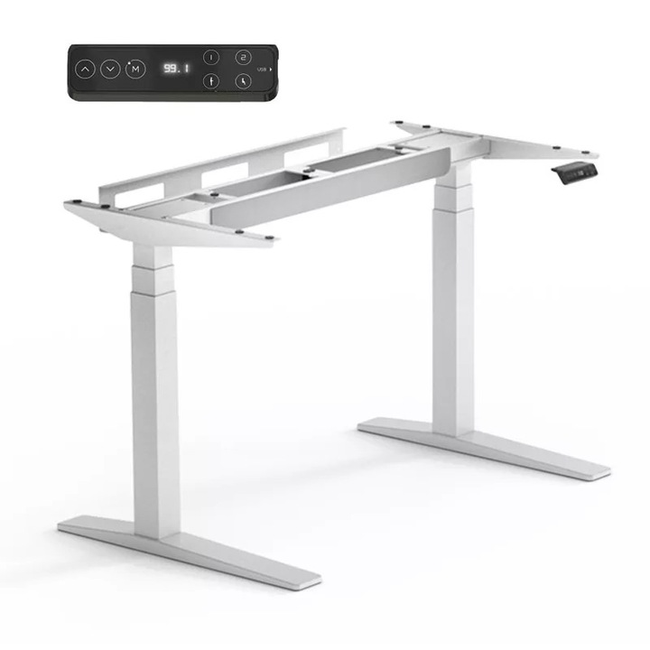 FLEXISPOT E7 Pro Elektromos Íróasztal Láb, Fehér, 63.5-128.5cm Állítható, Kétmotoros, 160 kg Teherbírás, LED érintőképernyő, 4 memóriahely, USB töltőport
