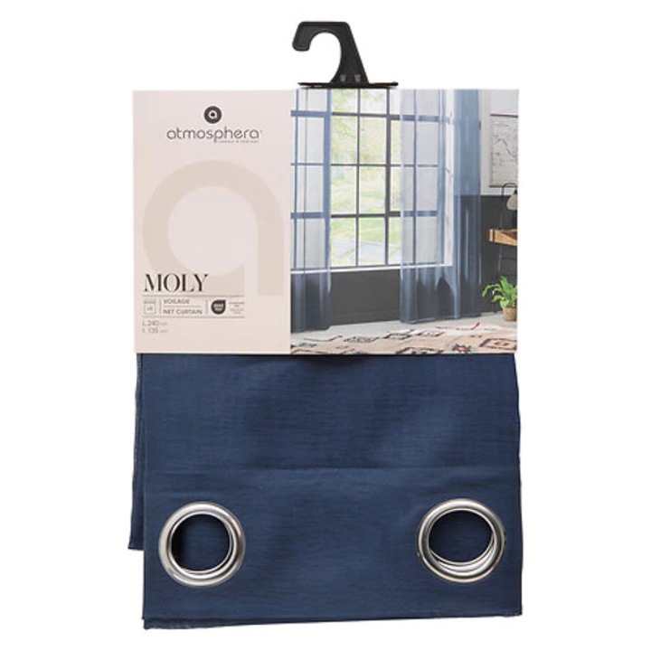 Perdea Atmosphera, 135x240cm, Poliester, Albastru inchis, Prindere cu inele