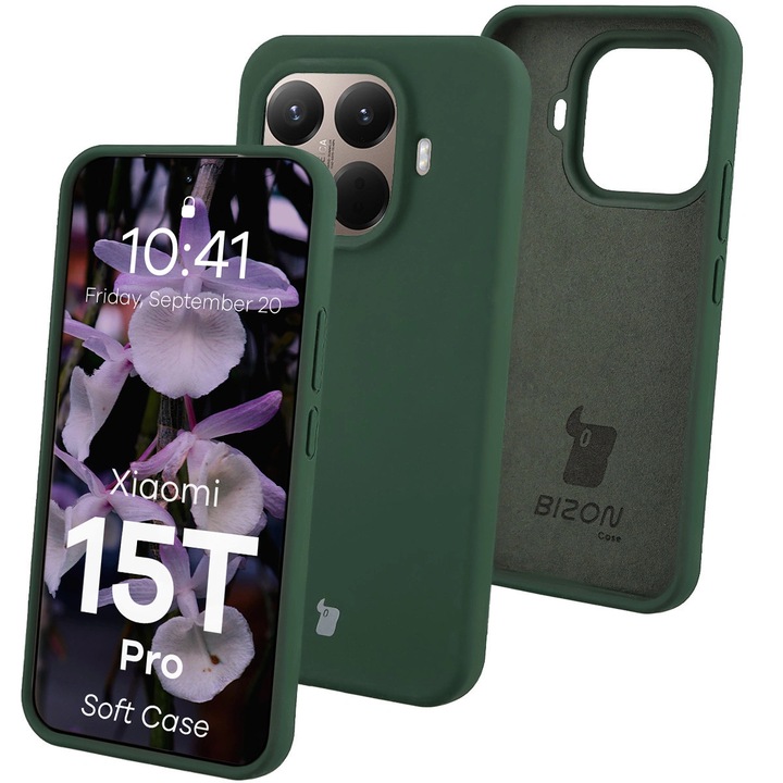 Силиконов калъф Bizon Soft Case за Xiaomi 15T Pro, тъмнозелен