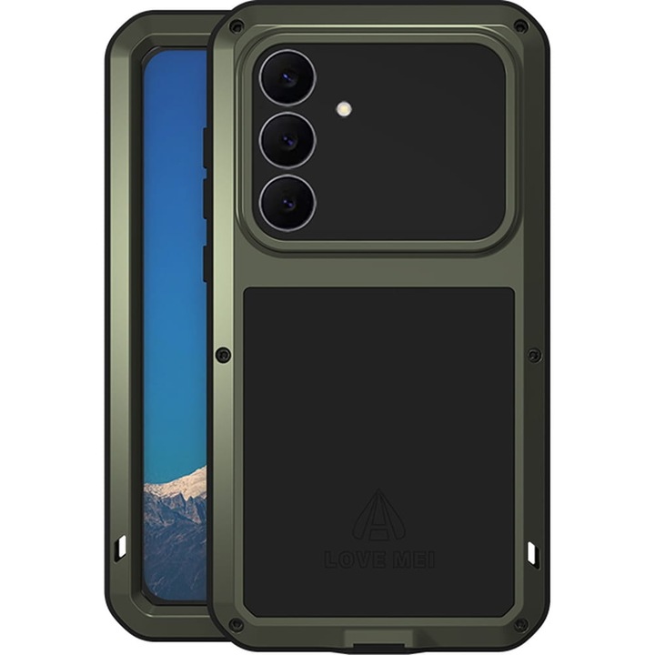 Set Husa + Sticla de protectie, Love Mei Powerful pentru Samsung Galaxy S25 FE, Verde