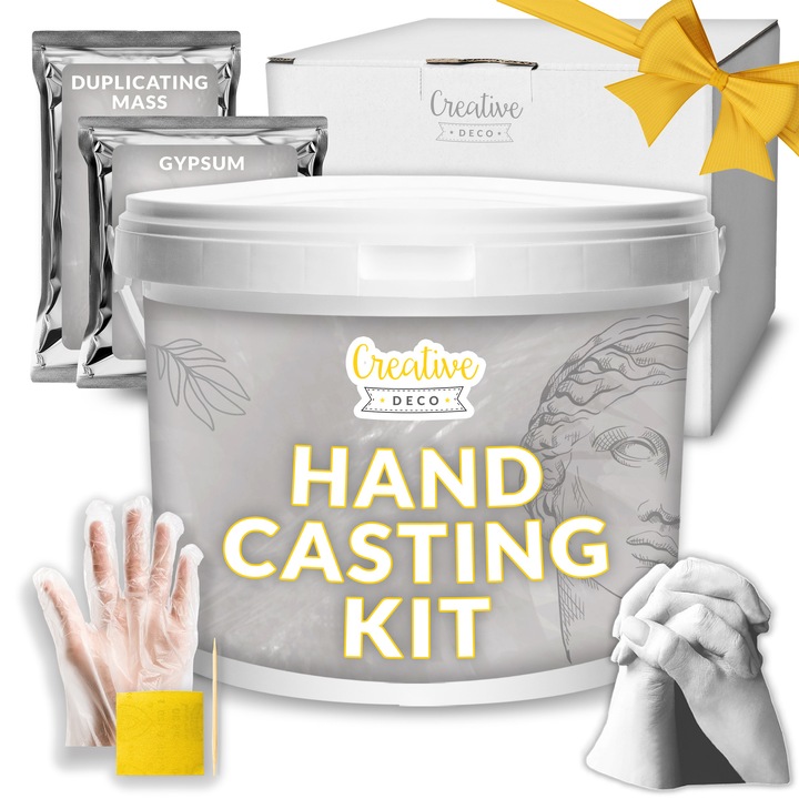 Комплект за 3D отпечатък на ръце, Creative Deco, гипс + алгинат, подарък за двойки, семейства и бебета