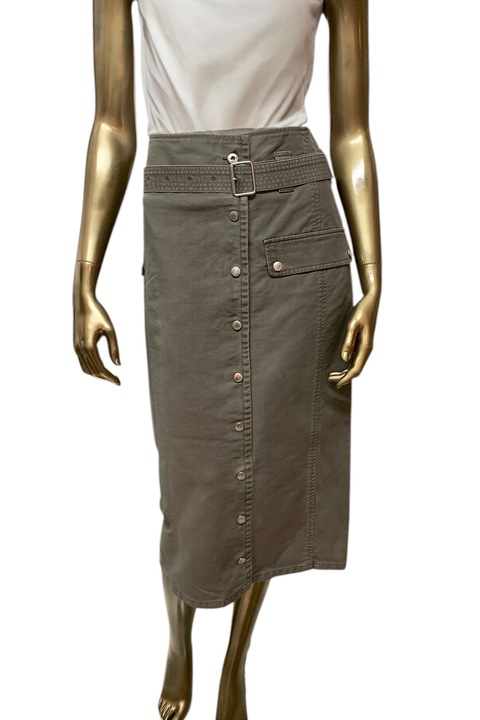 Fustă de damă Diesel Belted Cargo Midi Skirt, Curea încorporată, Bumbac, W27, Kaki
