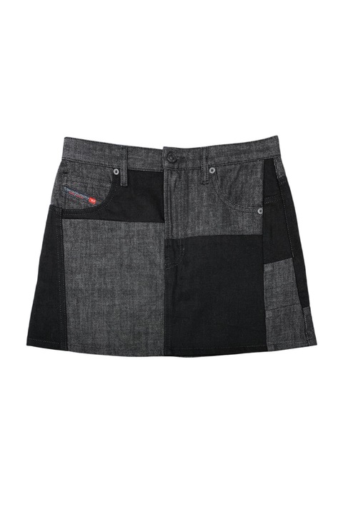 Fustă mini de damă Diesel Denim Mini Skirt 1001640 16121-31, design Patchwork, Bumbac, S, Negru