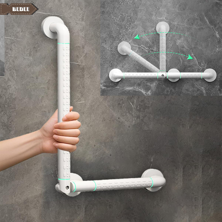 Mâner de susținere pentru baie, Bedee, inox, rotativ, antiderapant, alb, 38x38cm