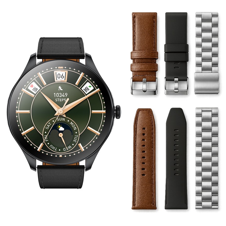 Smartwatch Kalobee 1.65", Bluetooth, AMOLED, ChatGPT, FitCloud Pro, SET 3 curele, gri