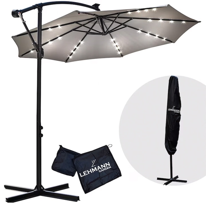 Lehmann Flash kerti napernyő/terasznapernyő, LED világítással, 262 cm átmérő, 225–240 cm magasság, huzattal