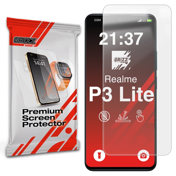 Защитно фолио Grizz Glass за телефони, против отпечатъци, прозрачно, за Realme P3 Lite